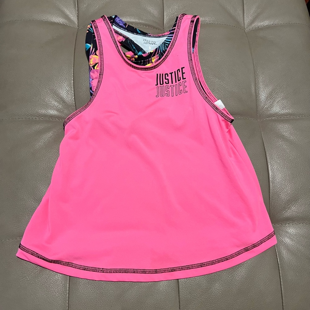 Justice girls 6 hot pink tropical flowers sports bra athletic active tank top